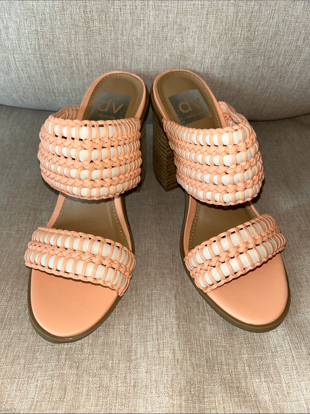 DV by Dolce Vita Peach Braided Two-Strap Block Heel Sandals